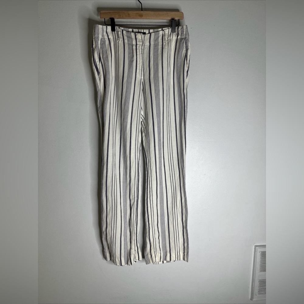Loft 6 White‎ Blue Stripe Linen Blend Pants CP0185